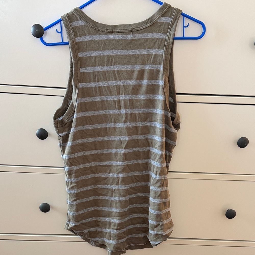 Michael Stars Olive and Light Gray Striped Henley Tank - Picture 5 of 5